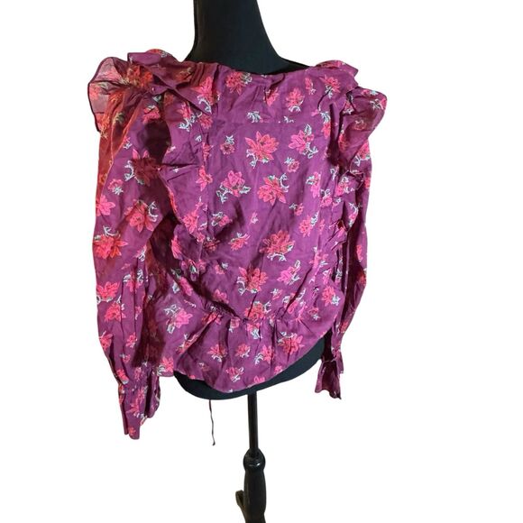 Free People Amanda Ruffle Wrap Top burgundy Floral size Small - Picture 4 of 9